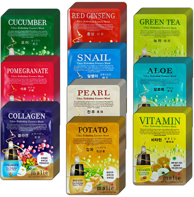 마리에 마스크팩 20ml 100매/콜라겐 달팽이 진주 알로에 석류 홍삼 로얄젤리 비타민 감자 녹차, 100개, 1개입