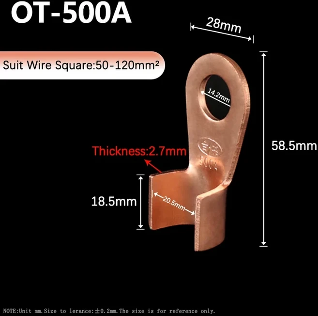OT 시리즈 와이어 터미널 빨간색 구리 베어 코 러그 크림프 오픈 마우스 케이블 커넥터 스플라이스 100A, 04 500A, 07 1 piece