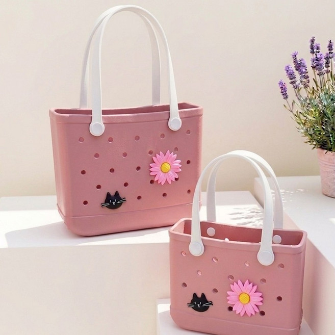 인더쇼룸 실리콘 수영가방 방수 비치백 + 파츠 증정 세트, 라이트핑크