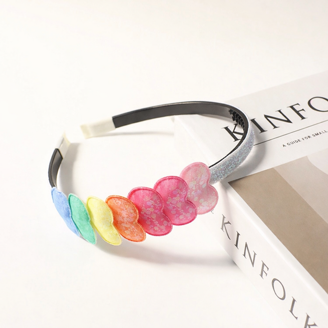 국내제작 아동 무지개하트 헤어밴드 2가지컬러 여아머리띠 블링하트머리띠