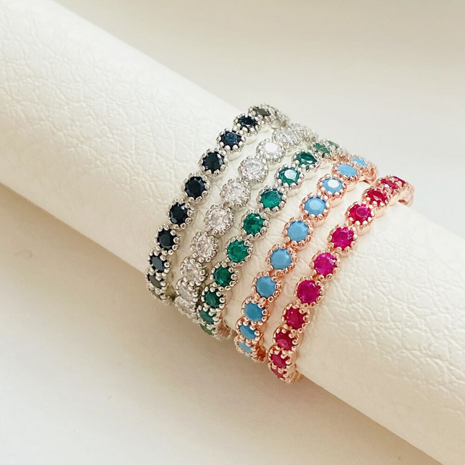 원형 전체 큐빅 가드링 반지 ( 화이트 그린 터키석 핑크 블랙 그린 큐빅 큰사이즈 21호까지 )