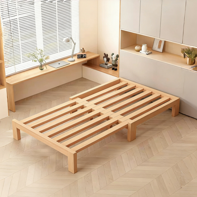 YAPOGI 원목 확장형 접이식 침대 프레임, 브라운