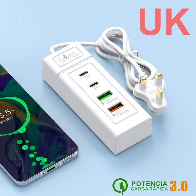 usb 충전 어댑터 (호환) 15W USB 충전기 멀티 포트 iPhone 15 용 고속 유형 C 전화 Samsung Xiaomi 빠른 EU/US 플러그, 2USB2PD White UK, 1개, [05] 2USB2PD White UK