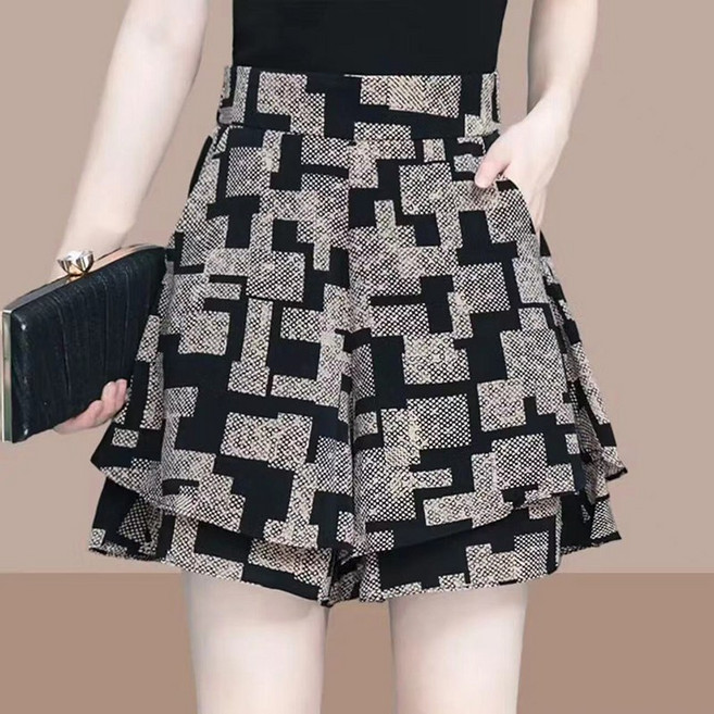 여성복 치마바지 봄 여름 패션 캐주얼 하이웨스트 쉬폰 치마 반바지 루즈핏 고급 얇은 반바지 WMY