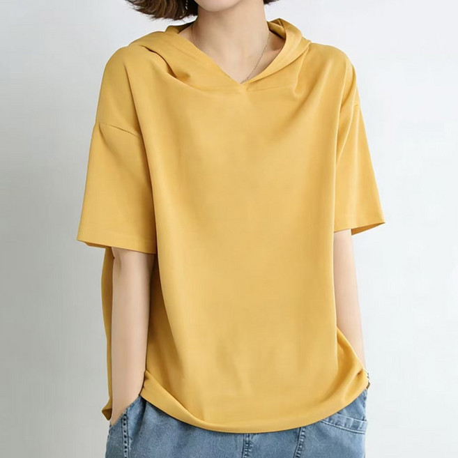 드마엘 웰터 여성 무지 후드 반팔 티셔츠 (5color)+델로나