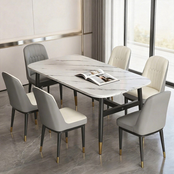 북유럽풍 4인용 식탁 대리석 패턴 테이블 W1004, 흰색