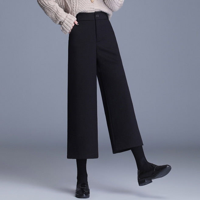 AOKADA 여성 봄 가을 세미 와이드 정장 바지 하이웨스트 드롭핏 9부 슬랙스 키작녀