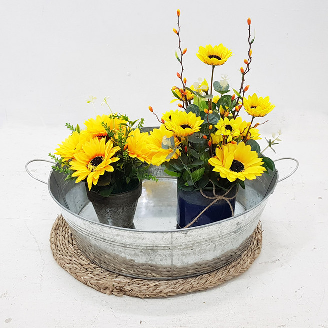 한소픈 원형 트레이 양철통 정원 소품 식물 화분 보관함 인테리어용품 수납함 바스켓 양철소품 우산꽂이