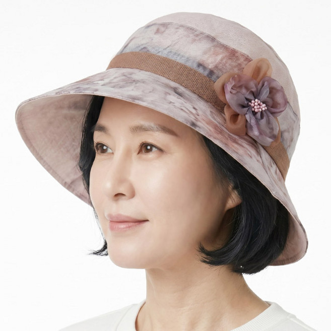 여름 벙거지 망사 아틀리에 나염 플라워 중년여성 모자 할머니 화려한 플라워