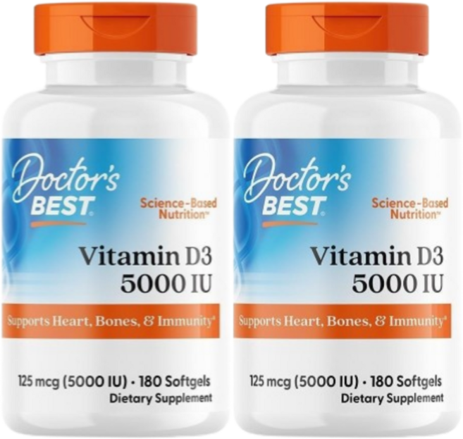 Doctor'sBest Vitamin D3 125 mcg 5 000 IU 180 Softgels, 180정, 2개