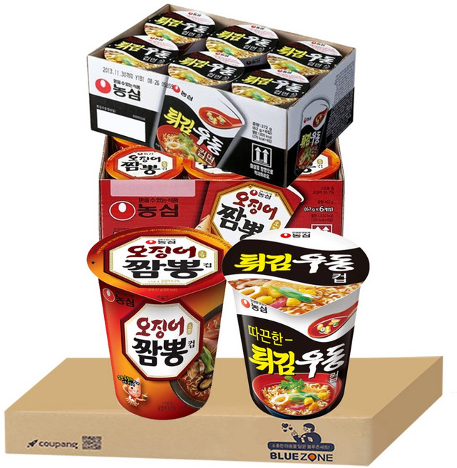 블루존 오징어짬뽕 소컵라면 67g (6입)+튀김우동 소컵라면 62g (6입)