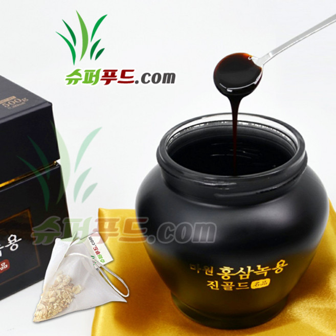 홍삼 녹용 진액 마원 홍삼녹용 진골드 + 슈퍼푸드.com 연자육 티백, 1세트, ( 500g + 1g )
