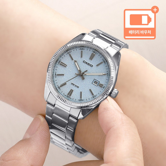 카시오 클래식 라운드 날짜표시 무광 정장 캐쥬얼 남자 메탈 시계 + 배터리 바우처
