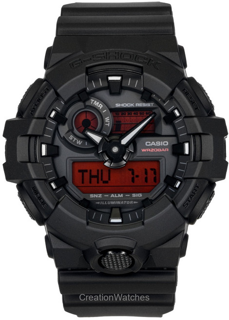 카시오 G-Shock 아날로그 디지털 레진 스트랩 블랙 다이얼 쿼츠 GA-700BBR-1A 200M 남성용 시계