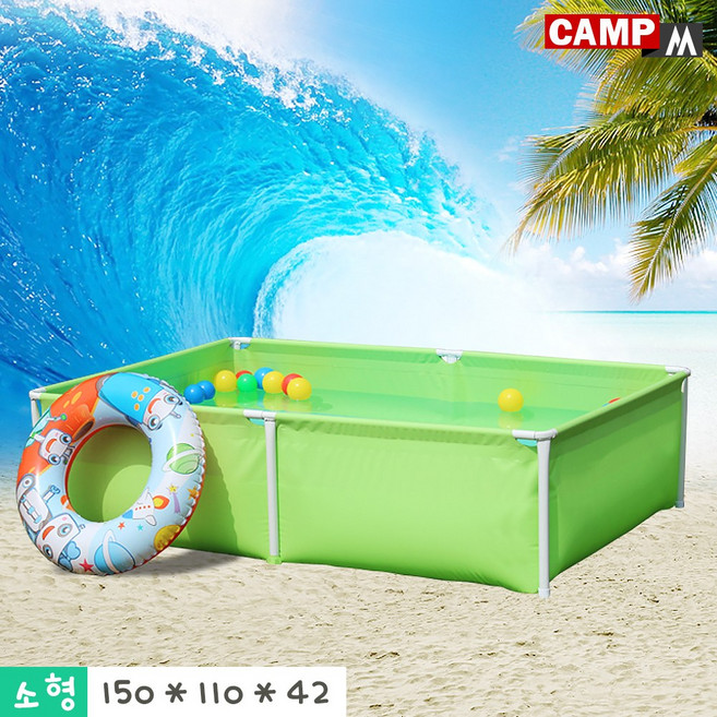 캠프엠 이동식 아기 촉감놀이 풀장 매트 미니 간이 물놀이 튜브 사각 가정용 홈파크 소형 놀이터 조립식 유아 수영장 여름 휴가 (풀장&볼풀장 All 가능상품) @550124AJE99, 사각형 프레임 풀장(캠프엠_소형_녹색), 1개