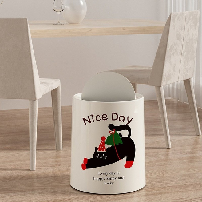 나이스데이 휴지통, 선물 고양이 + 크림 화이트