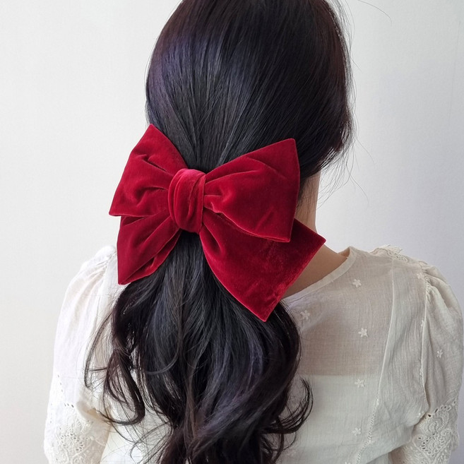 파티 벨벳 심플 왕리본핀 반묶음핀 30칼라 납작핀대 10cm