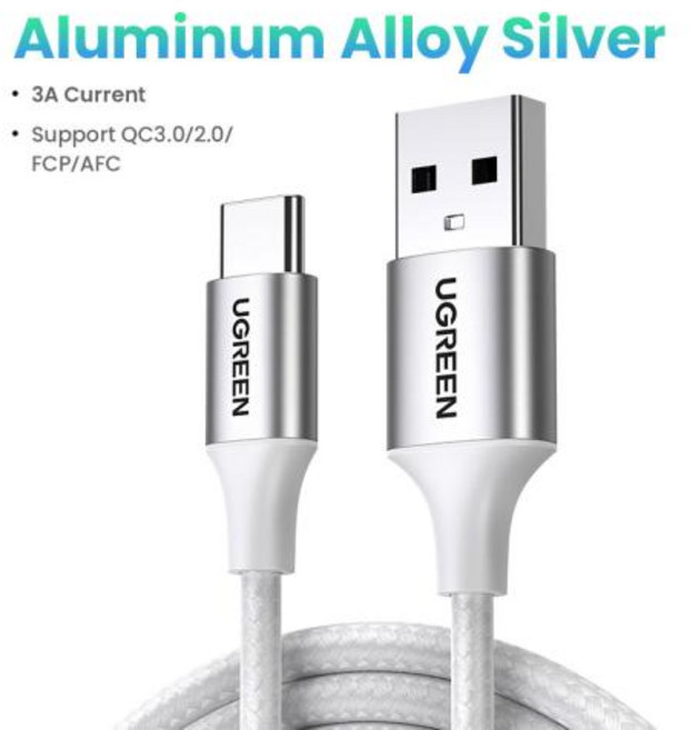 UGREEN USB C 타입 데이터 충전 케이블 USB 3A 고속 충전 케이블 아이폰 15 삼성 S23 11 프로용, 23)Metal Silver, Metal Silver, 1m, 1개