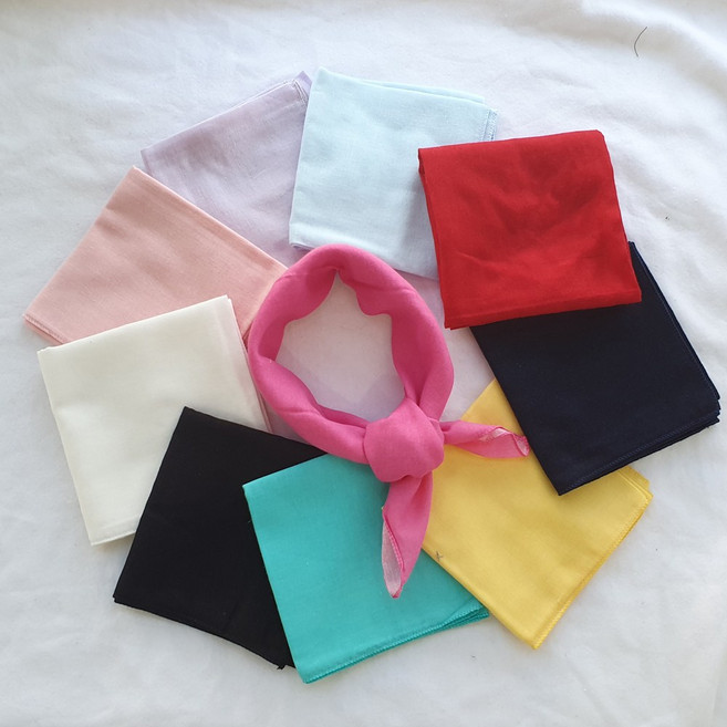 국산 무지 스카프 쁘띠 여성 목 단색 면 거즈 손수건