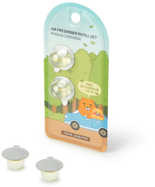 카카오프렌즈 차량용방향제 송풍구형 정품 리필 2개입, 1개, 우디시트러스