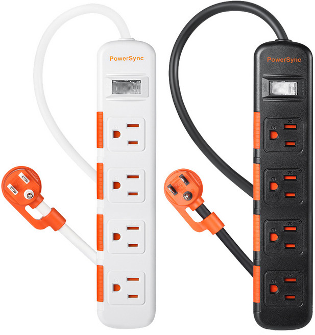 PowerSync 群加 1開4插3P插孔安全防塵防雷擊電源延長線1.2米，TS4DB112白/TS4DC112黑, 1.2m, 黑色, 1個