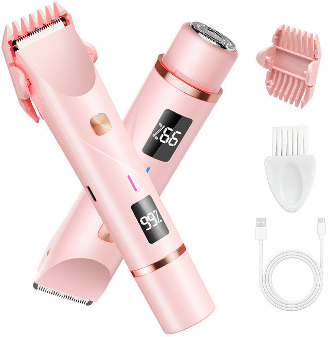 AURRA 브라질리언 제모기 더블헤드 모근제거남녀겸용 겨드랑이 비키니라인 Y존 LED전량표시, 트리머, 핑크