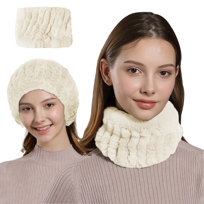 부드러운 렉스 토끼털 넥워머 헤어밴드 리얼퍼 겨울넥워머 털밴드 퍼워머, 크림