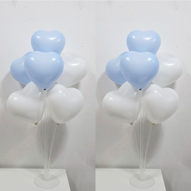 올리브파티 펄풍선 하트 풍선 풍선꽂이 풍선스탠드 2개 생일파티용품 세트, 1세트, 화이트블루하트