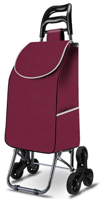 계단오르는 세발 접이식 쇼핑 카트 시장 바구니, (고무휠)와인, 1개