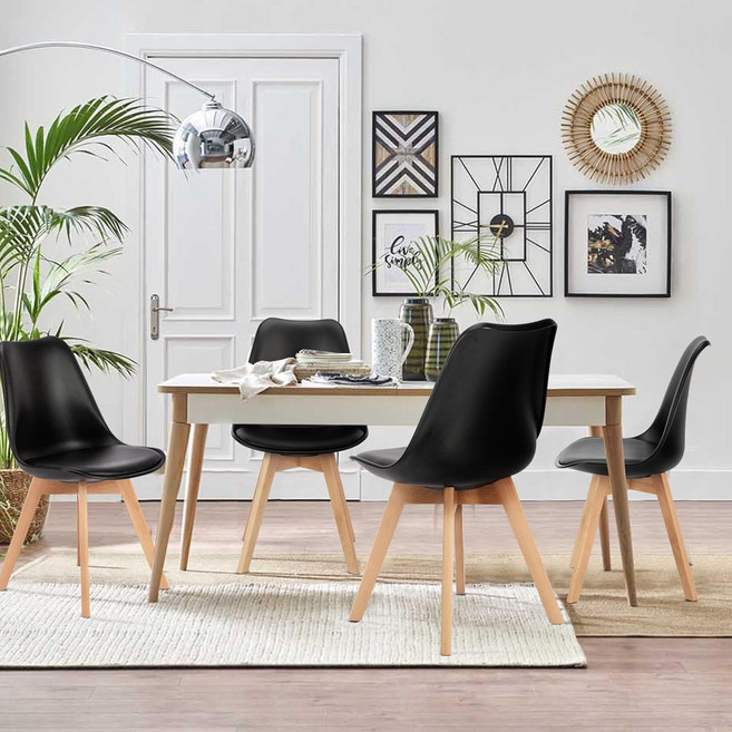 모아니스 가죽 쿠션 디자인 인테리어의자 식탁의자 세트, 2개, 블랙