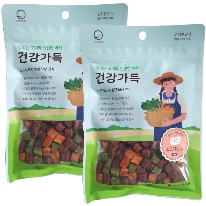 굿데이 건강가득 큐브간식 300g 2개, 소고기와야채맛, 1세트