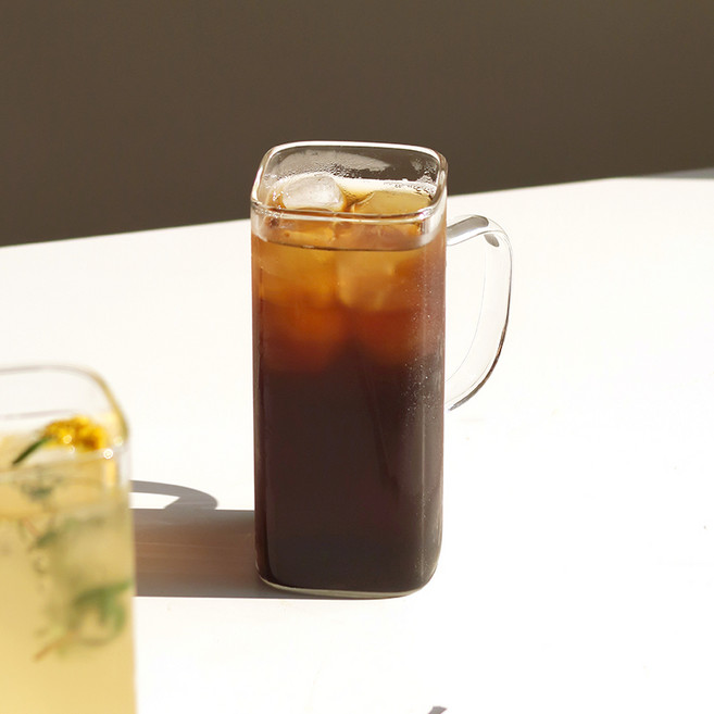 감성 내열유리 손잡이 사각 머그컵 400ml, 2개, 투명