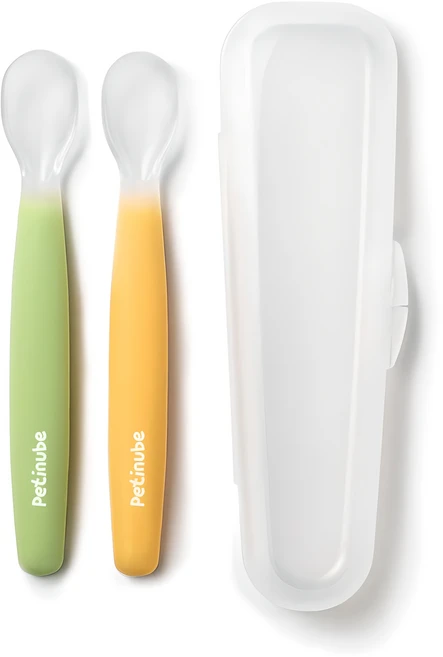 쁘띠누베 국내 제조 실리콘 이유식스푼, GREEN + YELLOW, 1세트 - 쿠팡