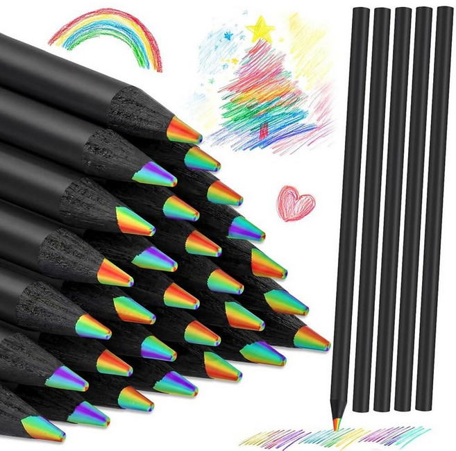 Nezyo 48팩 무지개 색연필 벌크-7가지 색상 1개 나무 무지개 연필 색연필 미술 용품 성인용 드로잉 컬러링 스케치 보상 선물 스타킹 부활절 바구니 스터퍼, 48, 6.9inch, 컬러