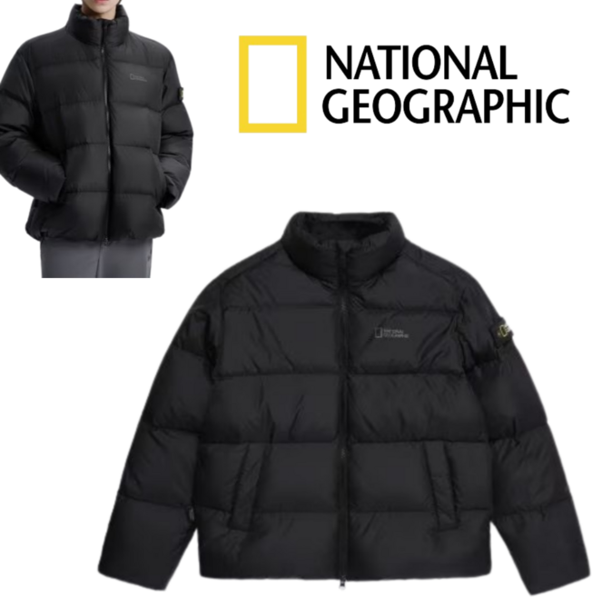 2025 FW 내셔널지오그래픽 에이라 하이넥 구스다운 점퍼 카본 블랙 남여 공용 숏 패딩