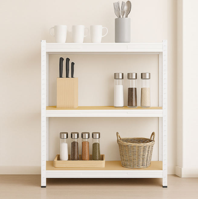 조인메이드 무볼트 철제 조립식 앵글 수납 선반, 화이트, 3단