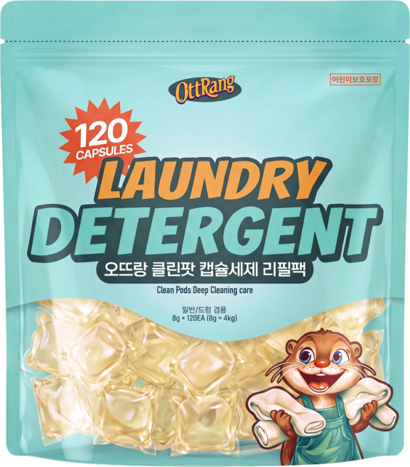 오뜨랑 클린팟 캡슐세제 리필팩 9배 초고농축 대용량 실내건조, 1개, 120개입