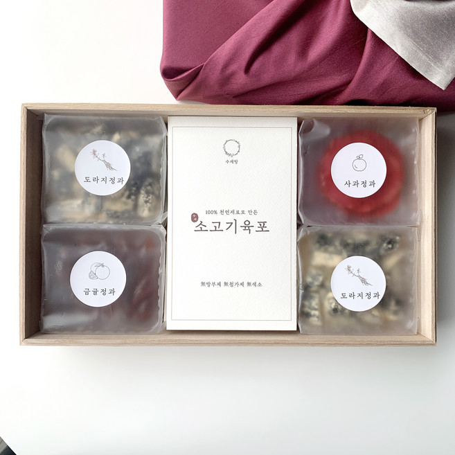 수재방 고급 도라지정과 명절 선물세트-중1 / 수제육포 + 콩고물도라지정과 + 금귤정과 + 사과정과, 적색, 1세트
