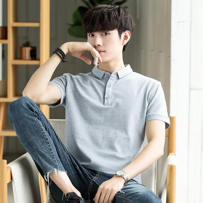 夏天新款時尚男士短袖POLO衫 素色商務翻領上衣