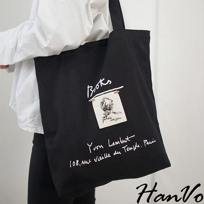 HanVo 刺繡布標女孩帆布包 韓國百搭實用大容量包包 上課上班包 韓系女生包 C05-1077