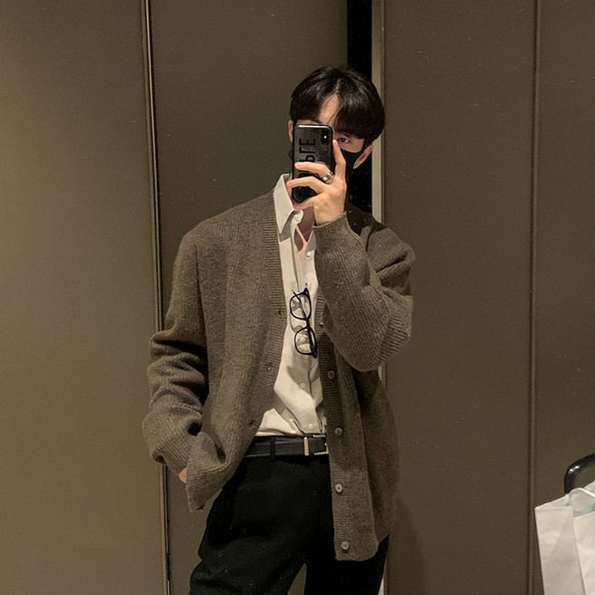 Gradle남자 니트 가디건 단톤 노르딕 오버핏 빅사이즈 니트 카디건