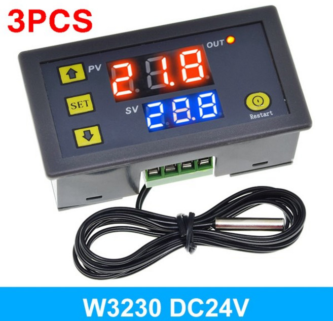 W3230 12V 24V AC110-220V 프로브 라인 20A 디지털 온도 제어 LED 디스플레이 조절기 열/냉각 장치, 06 3PCS DC24V
