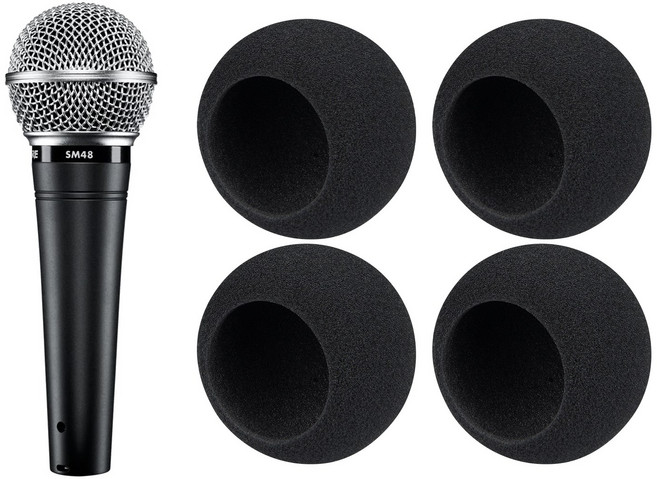 SOULWIT 마이크 팝 필터-호환 슈어 Shure SM48/PGA48/PGA58 보호용 마이크 커버 윈드스크린 폼, 4개, Black