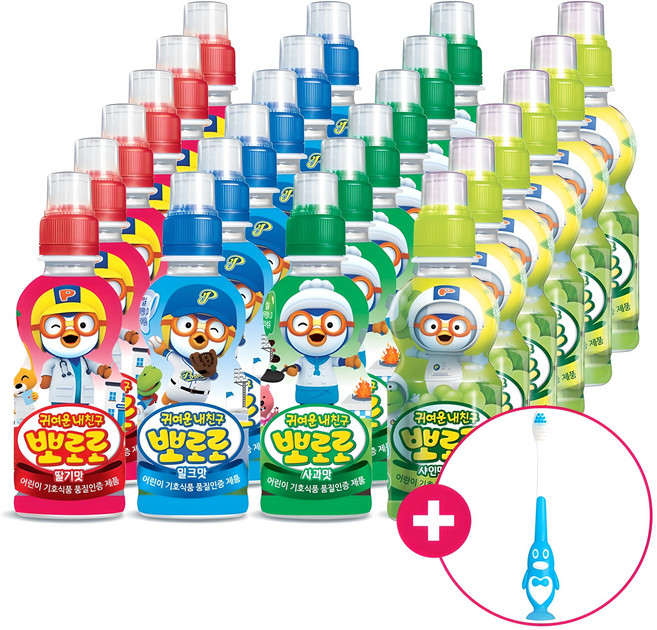 뽀로로 음료 5종 혼합구성 24개+랜덤 유아 칫솔1p 증정, 1세트, 01 딸기6개+밀크6개+사과6개+샤인머스캣6개, 235ml