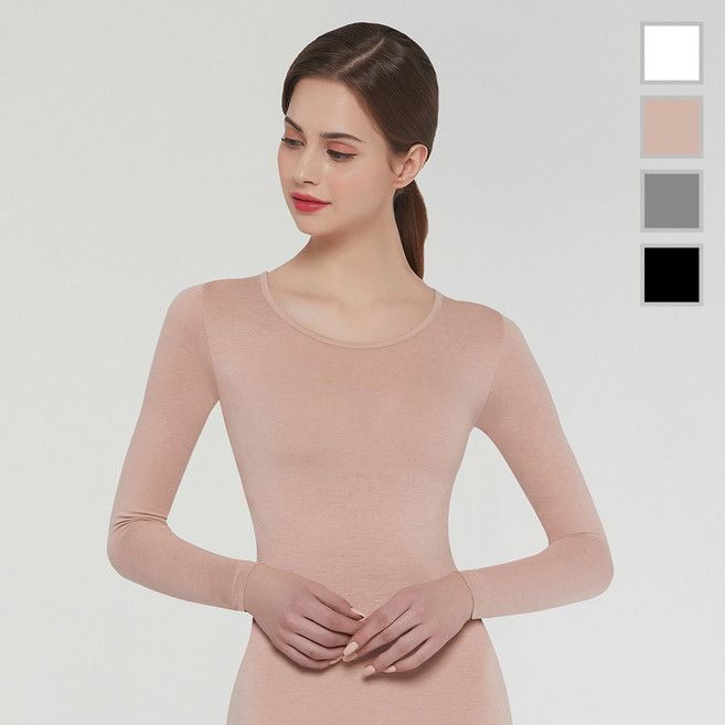 제임스딘 여성 내복 상의 모달 스판 여자 내의 윗도리 주니어 베이직 스킨 블랙 흰색 얇은 가벼운 JHWIXP41