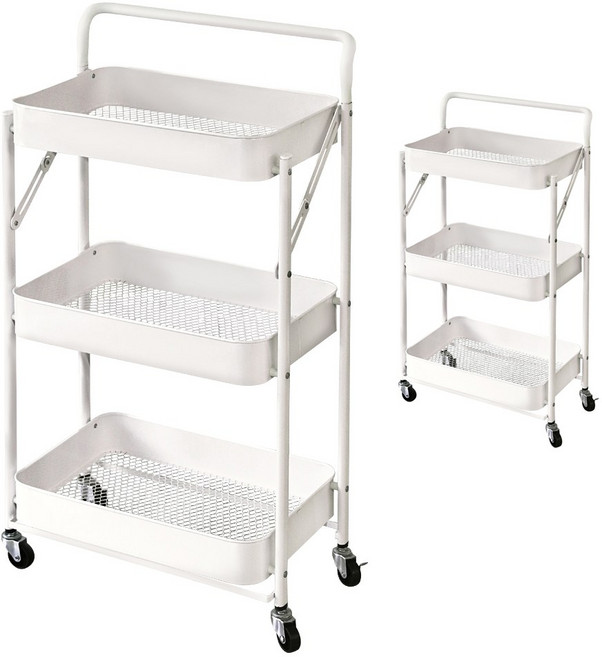 (1+1)접이식 철제 이동식 트롤리 3단 바스켓 주방 틈새 수납 선반 정리