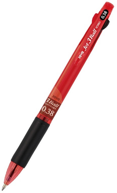 자바펜 제트3볼 3색 볼펜 0.38mm, 레드, 2개