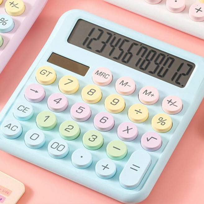 더욜픽 사무용 태양열 기계식 파스텔 예쁜 계산기 대형, 1개, 파스텔블루