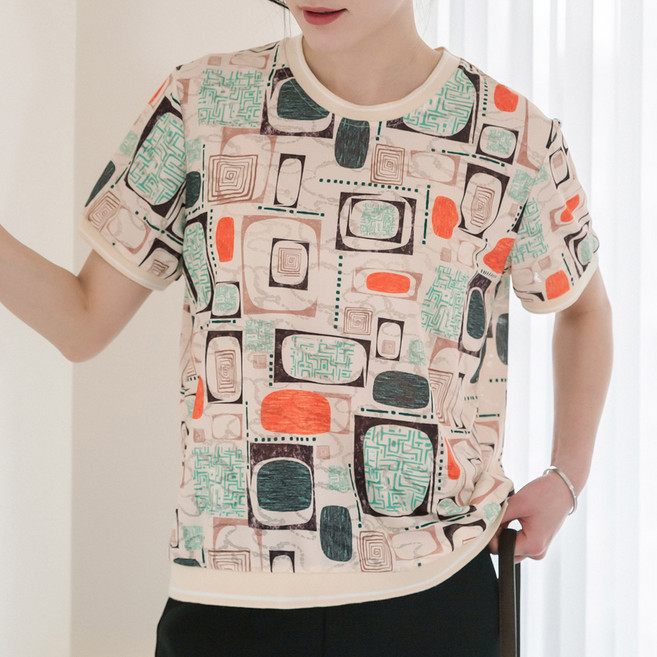 이브바바 여성 쿨링 인견 밴딩 반팔 티 블라우스 셔츠