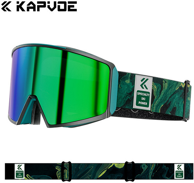 kapvoe 마그네틱 스키 고글 전문가용 HD 등산 스노우 고글 스노우보드/스키 겸용 안경 착용 가능 안티포그 실린더 렌즈